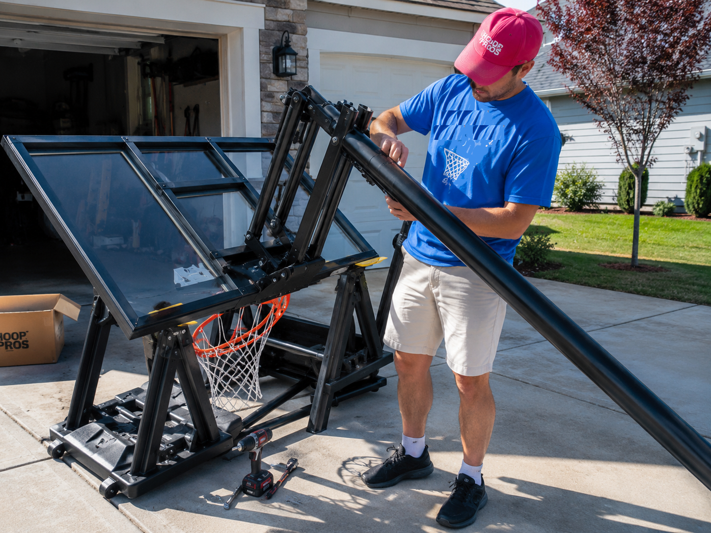 Portable basketball hoop assembly