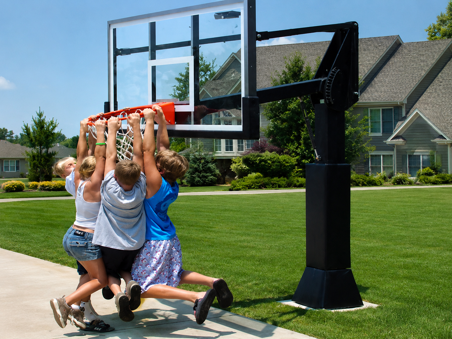Installed residential basketball hoop